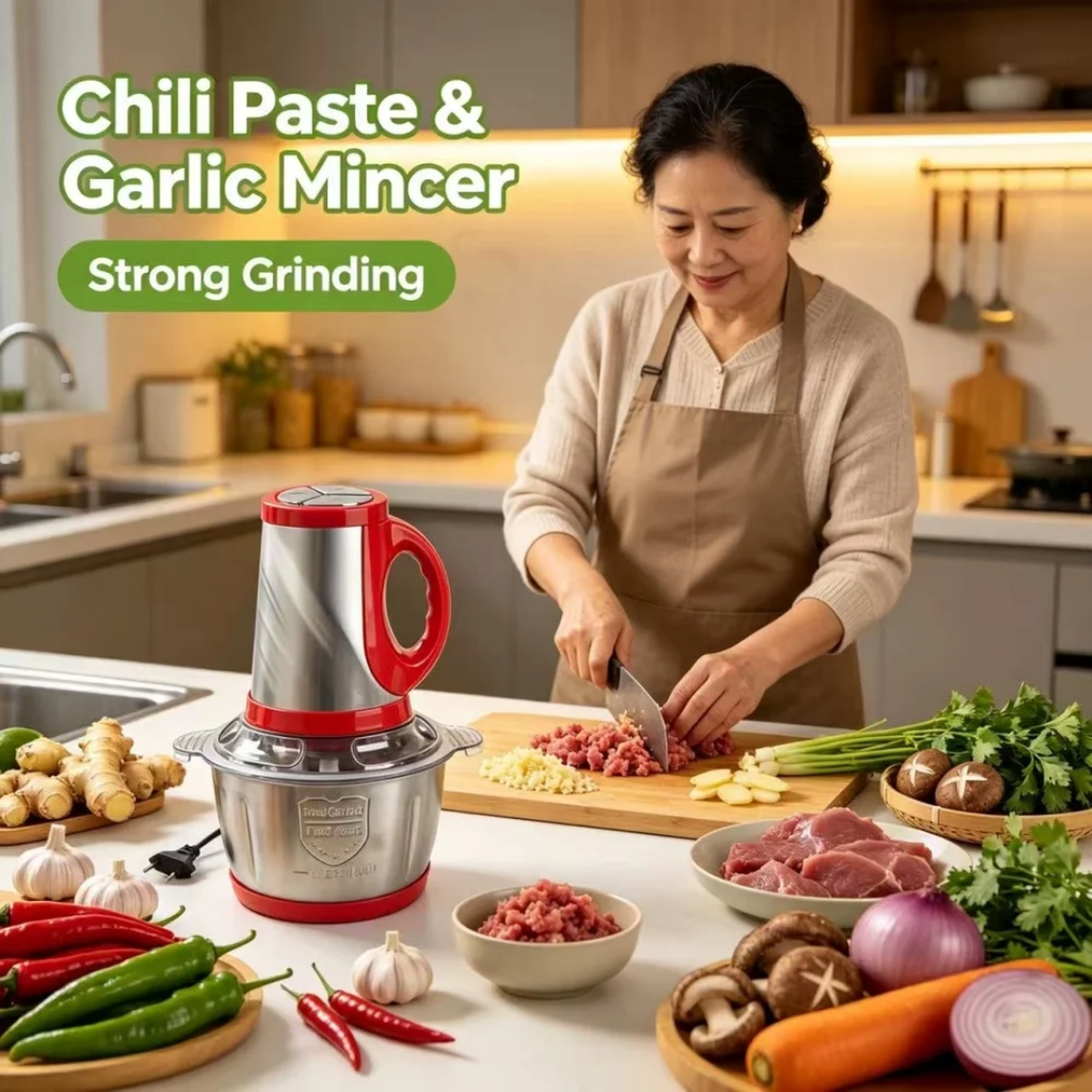 3-Button Stainless Steel Electric Food Chopper & Mincer