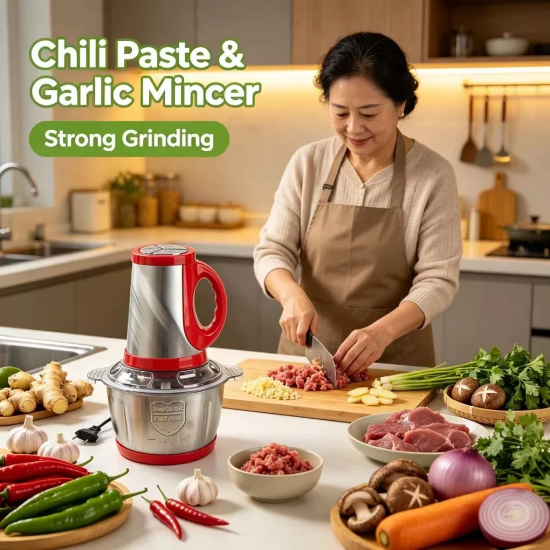 3-Button Stainless Steel Electric Food Chopper & Mincer